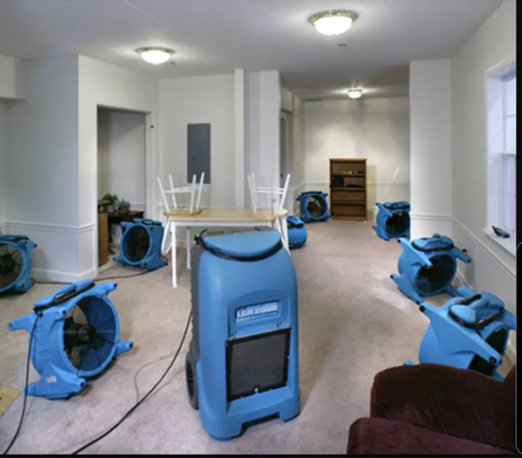 Air movers and dehumidifier setup for Water Extraction & Removal in Orange Cove